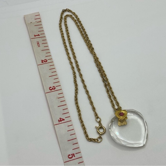 Clear Heart Crystal Pendant With Red Rhinestone And Chain - Picture 12 of 13